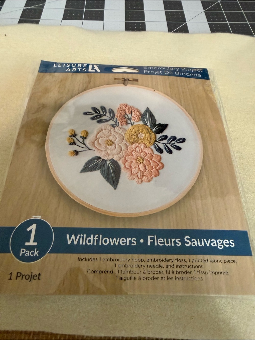 Wildflowers Embroidery Kit - Pink, Yellow, Green